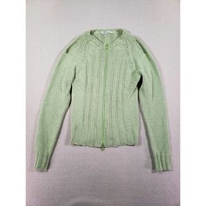 Sistes Sweater Womens Medium M Full Zip Knit Green Cold Shoulder Made In Italy